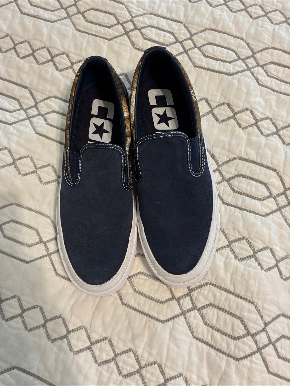 Converse Navy Slip-On Loafers with Gold Accent